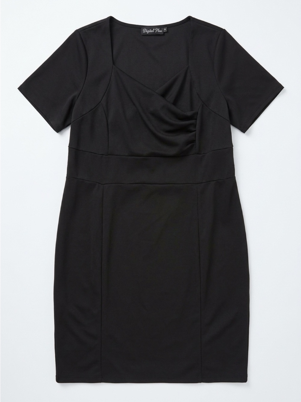 Draped Front Black Midi Dress by Digital Plush